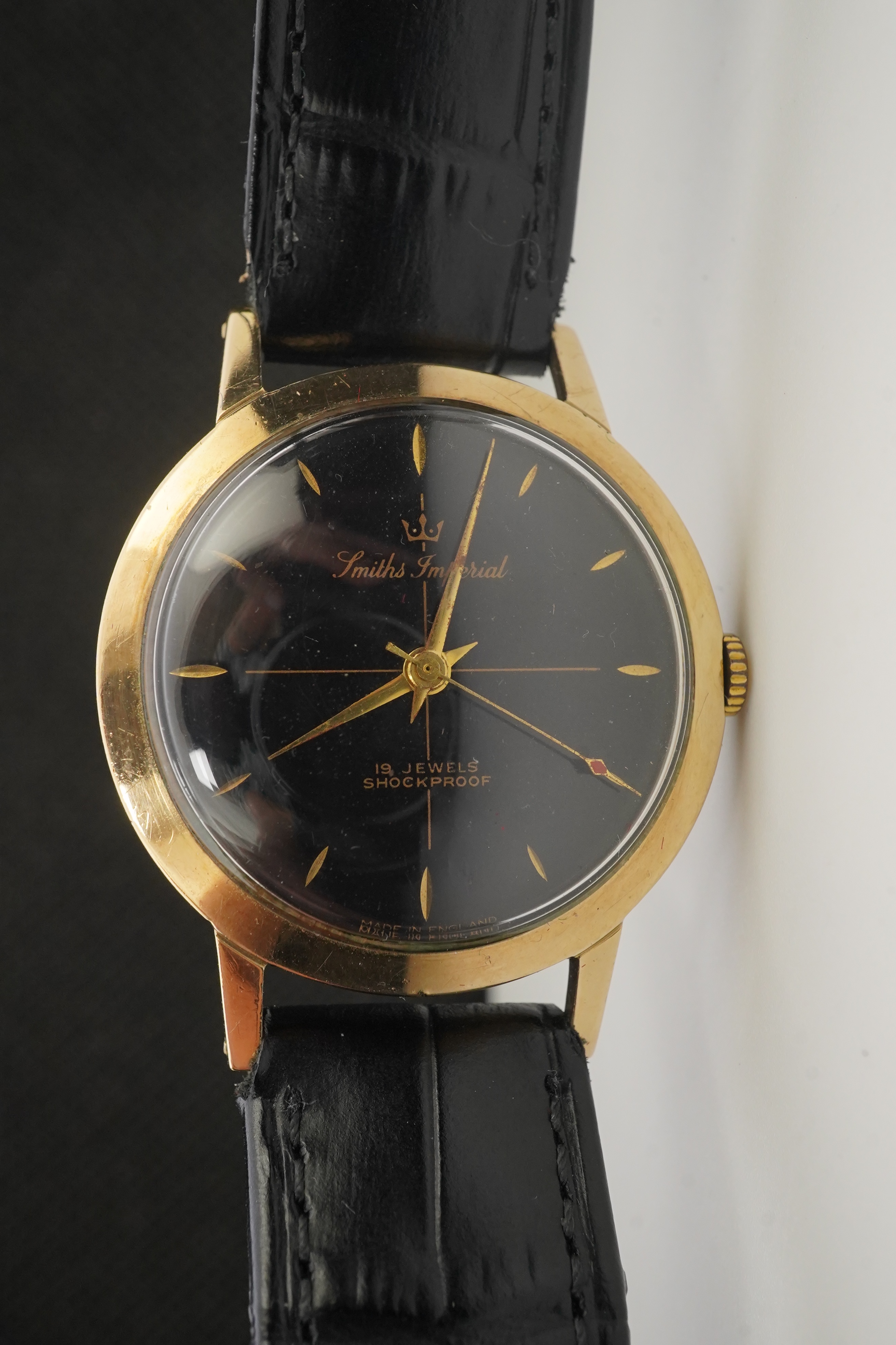 A gentleman's 1950's 9ct gold Smiths Imperial manual wind wrist watch, on a later associated Condor leather strap